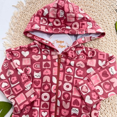 Inverno 2025 - Conj. Jaqueta com Capuz Gatinhas e Legging Corações - Bordô